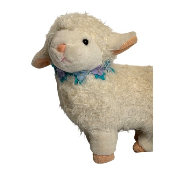 VTG Applause Stuffed Plush Lamb Floral Collar 8" Cream Wool-Texture Soft Toy - Picture 2 of 6